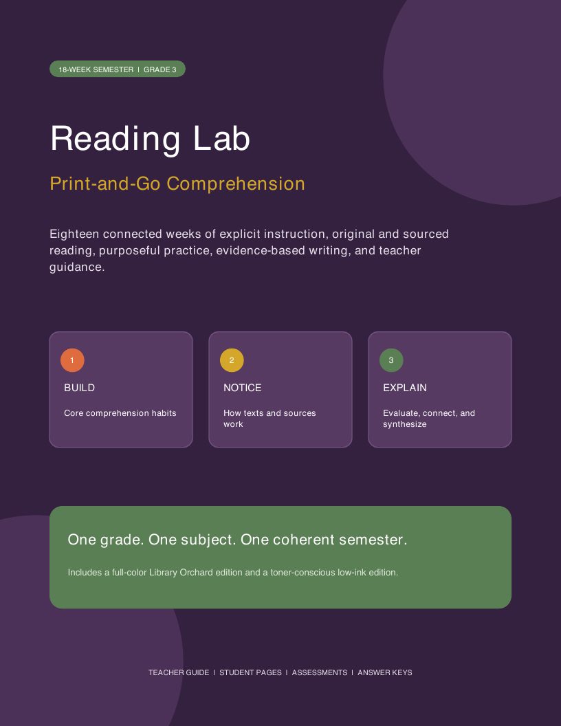 Grade 3 Reading Lab: an 18-week semester of reading comprehension